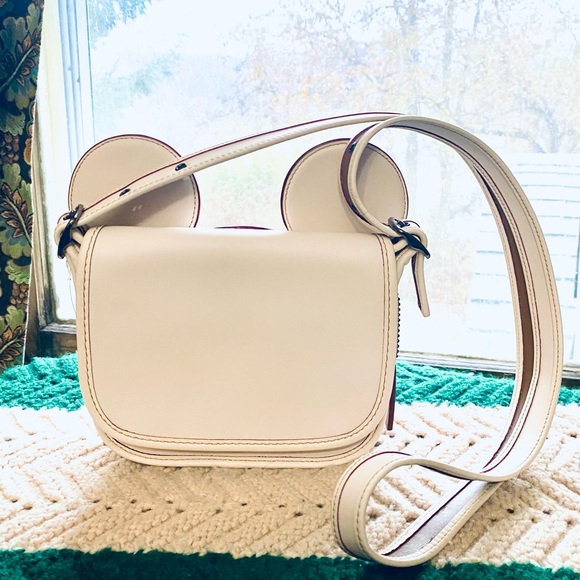 Coach X Disney Mickey Mouse Patrica Chalky White Ear Handbag Medium - Picture 2 of 3